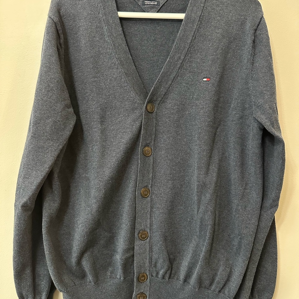 Tommy Hilfiger Men’s Premium Cotton V-Neck Cardigan Sweater Gray Size L